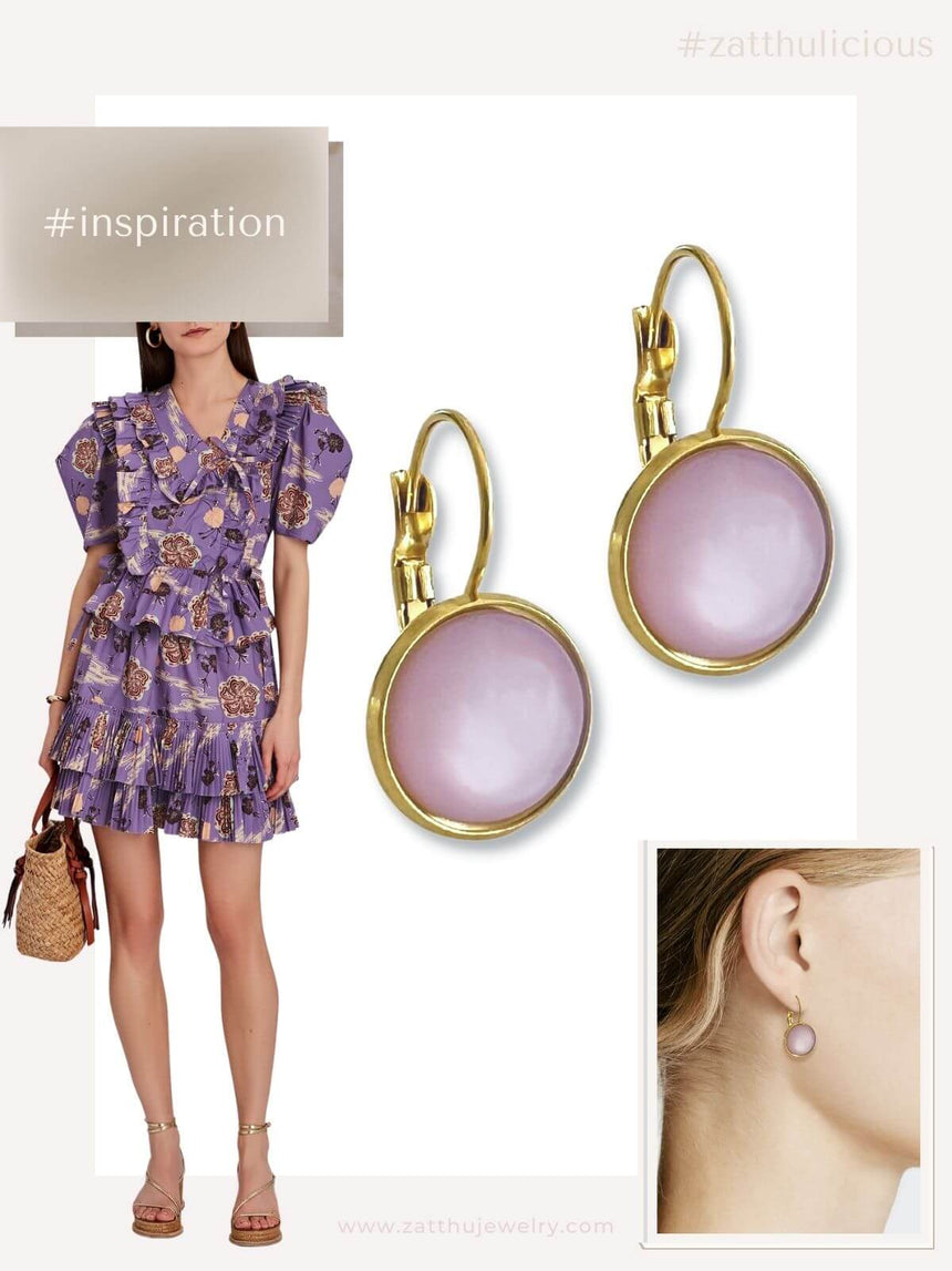 Lale oorbellen met steen paars