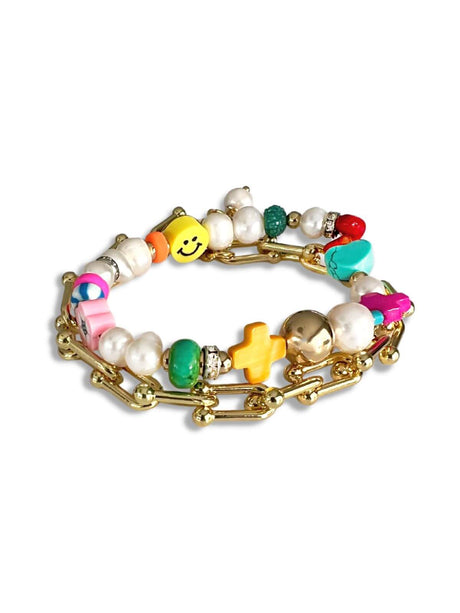 Leen armband set van 2 multicolor