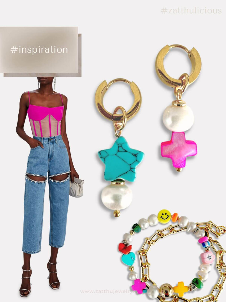 Lela asymmetrische oorringen met parel