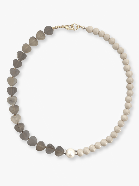 Heia grijs beige hart ketting met halfedelsteen