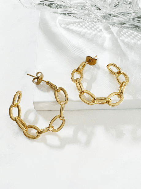 Idje oorbellen met schakels goud