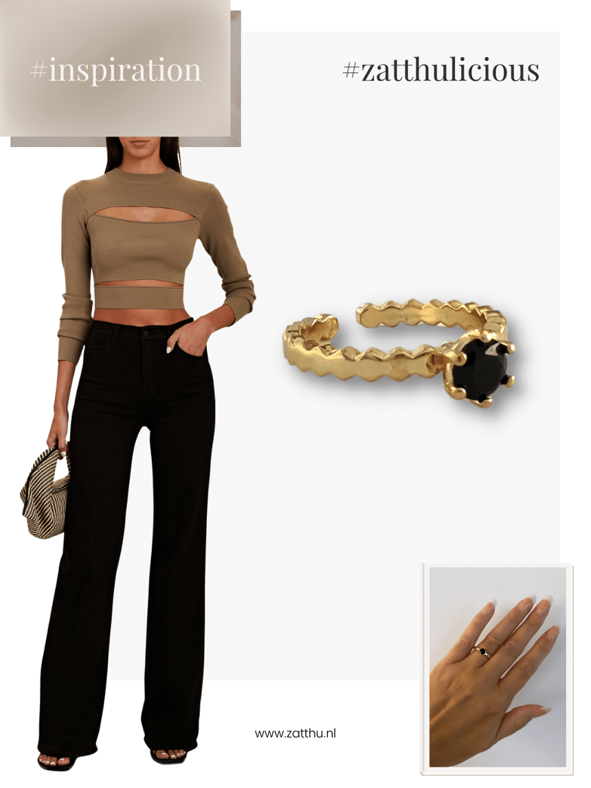 Jane ring met kristal zwart