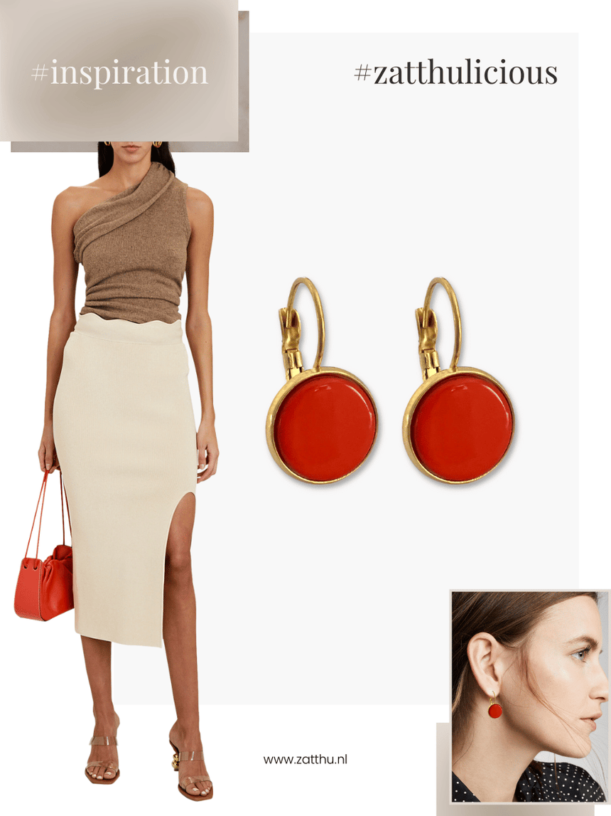 Jean oorbellen met oranjerode steen