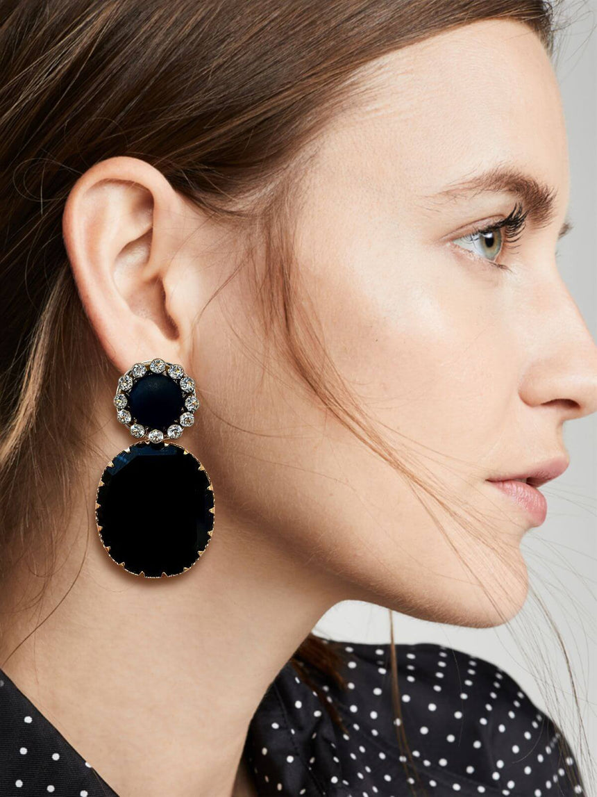 Joan statement oorbellen zwart kristal