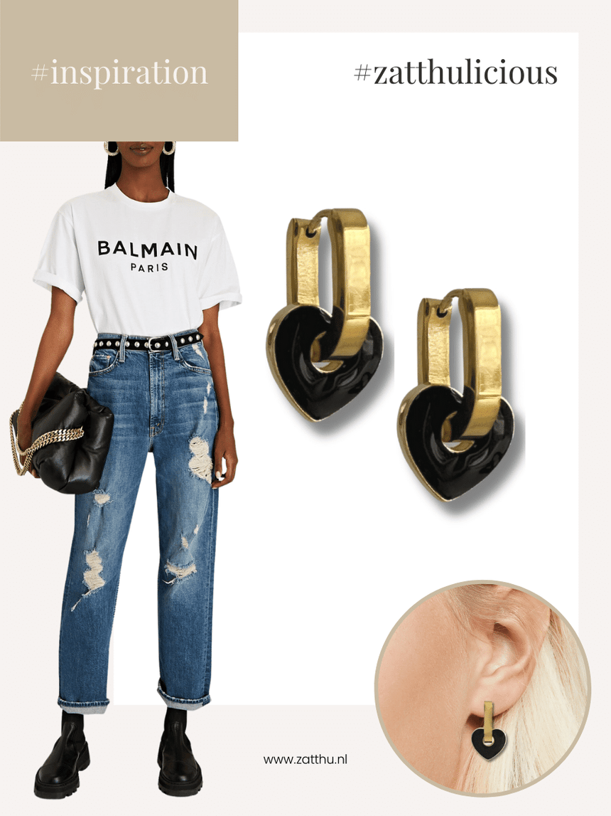 Imma oorringen met hartje hanger zwart