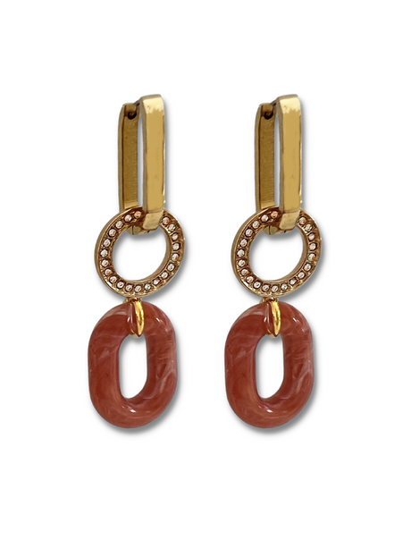 Irmy oorringen met warm oranje resin schakel