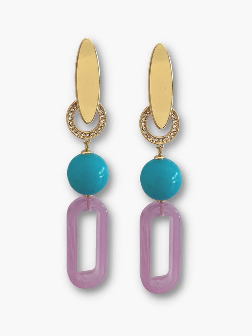 Irra paarse statement oorbellen met turquoise