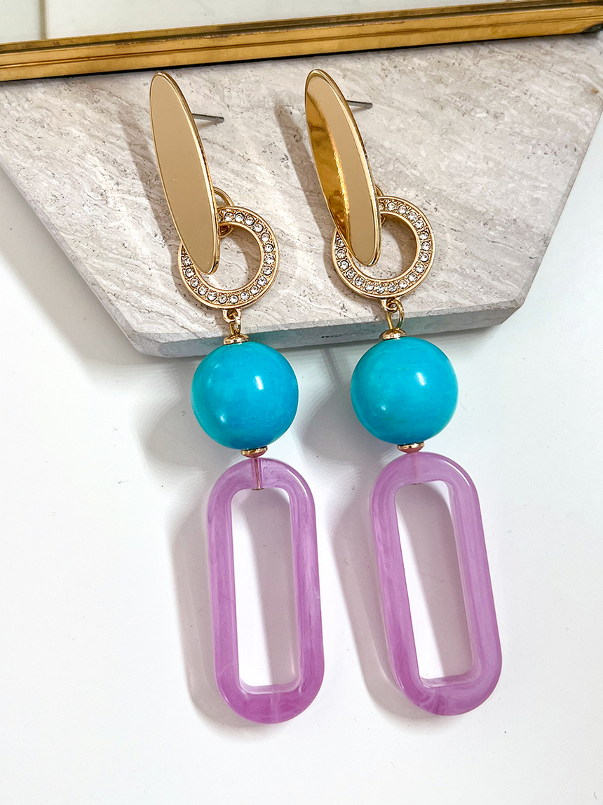 Irra paarse statement oorbellen met turquoise