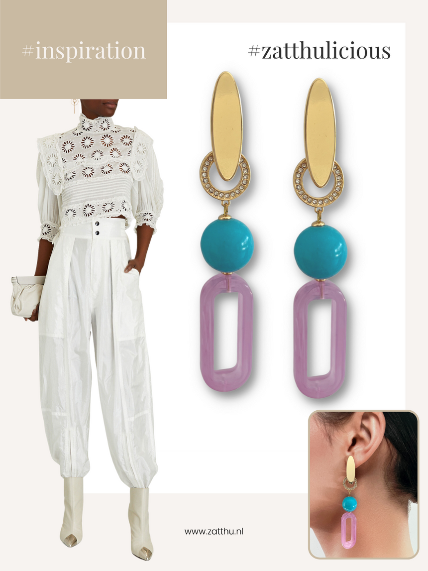 Irra paarse statement oorbellen met turquoise