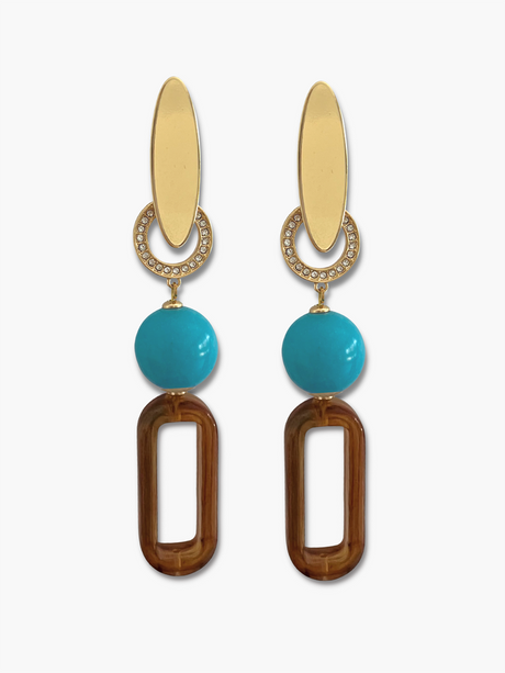 Isae bruine statement oorbellen met turquoise