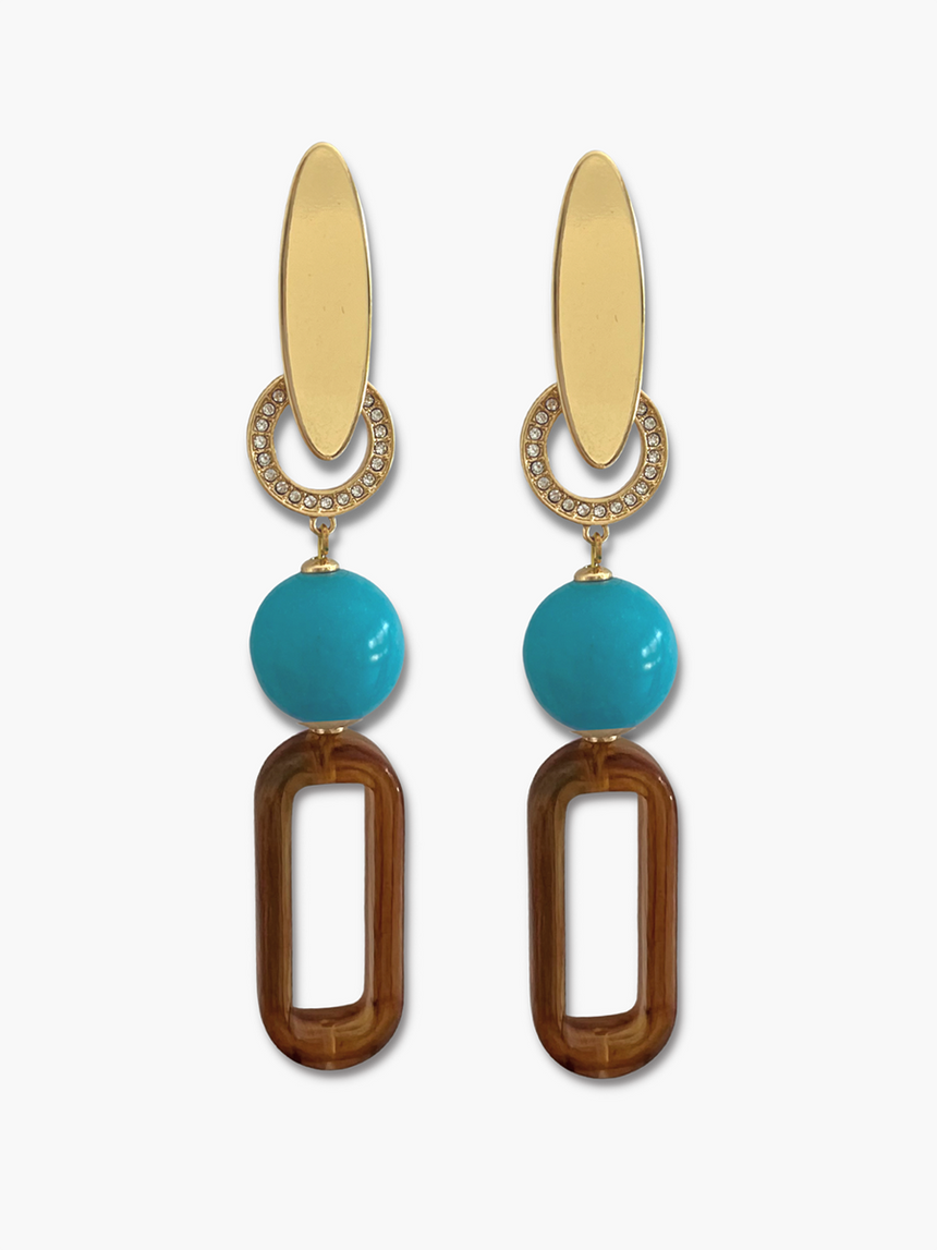 Isae bruine statement oorbellen met turquoise