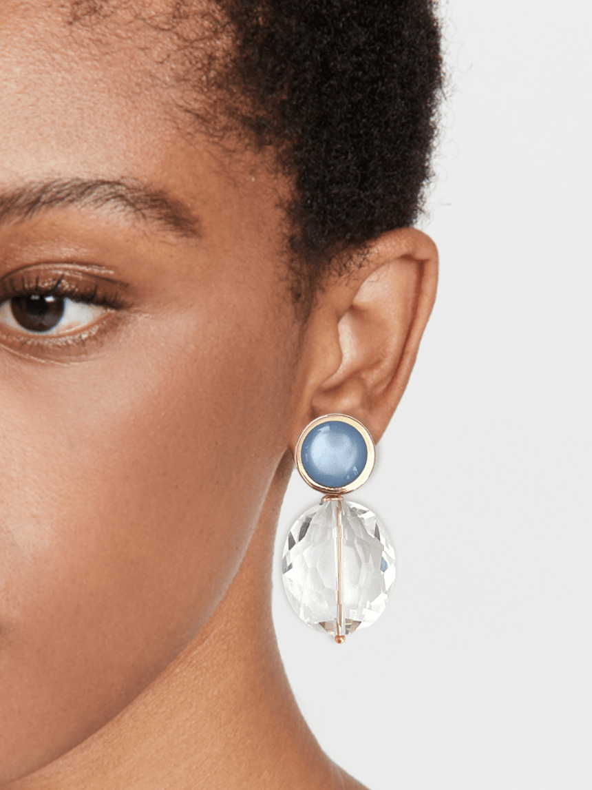 Iska oorbellen met kristal en blauwe steen