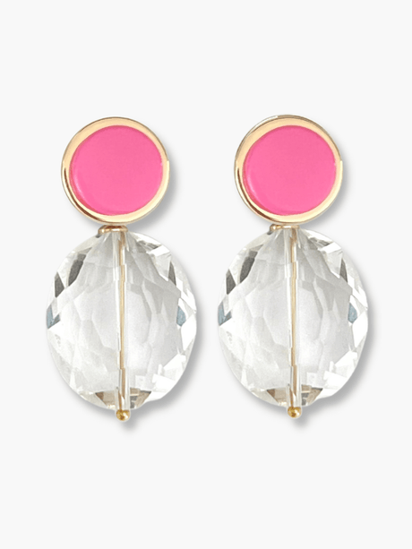 Isle oorbellen met kristal en felroze steen