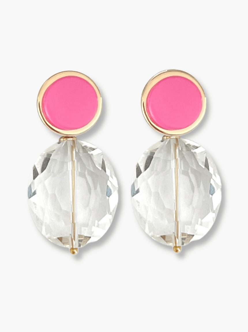 Isle oorbellen met kristal en felroze steen