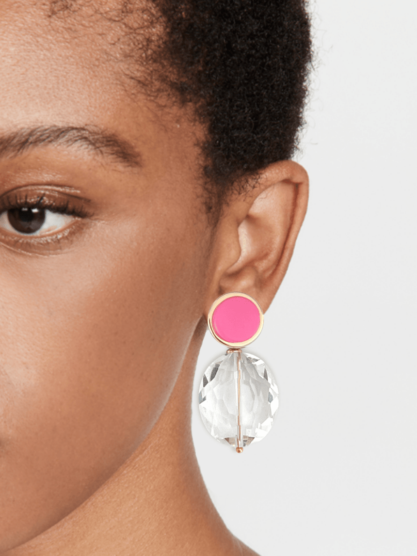 Isle oorbellen met kristal en felroze steen