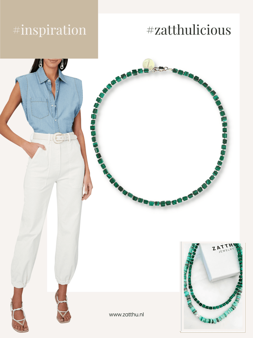 Isé groene kralenketting van natuursteen