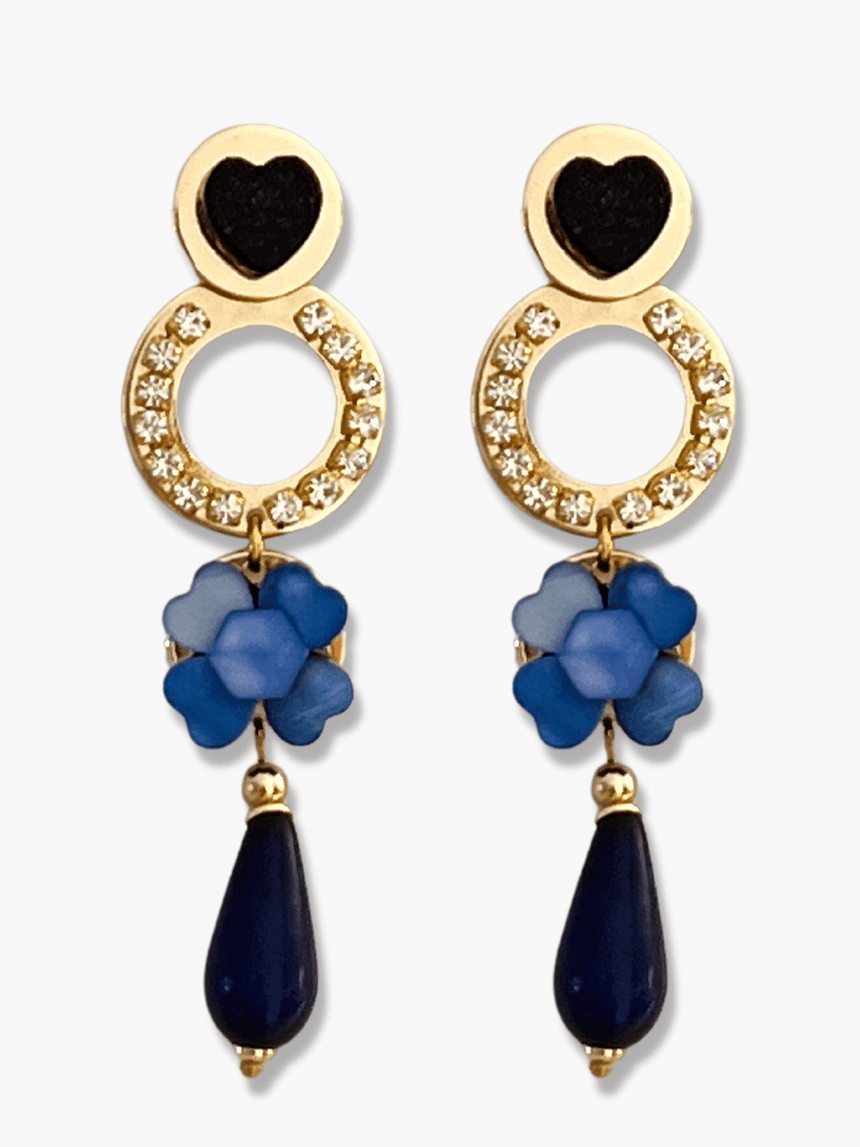 Ivon blauwe statement oorbellen met bloem