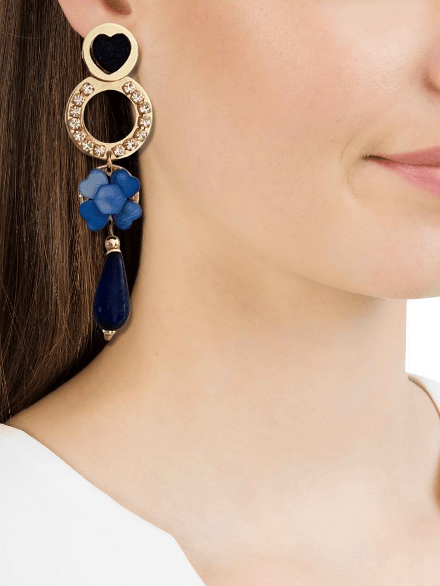 Ivon blauwe statement oorbellen met bloem