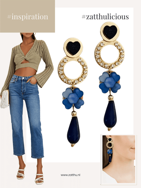 Ivon blauwe statement oorbellen met bloem