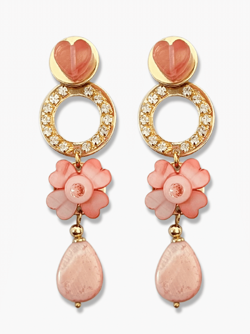 Ixel roze statement oorbellen met bloem