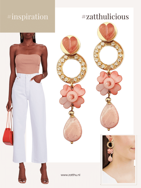 Ixel roze statement oorbellen met bloem