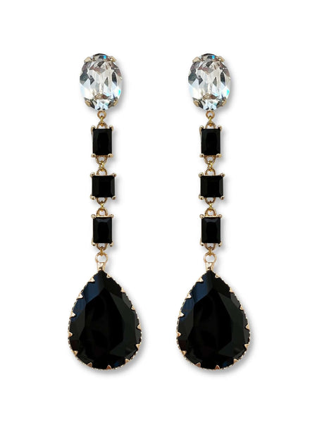 Joek lange statement oorbellen zwart kristal