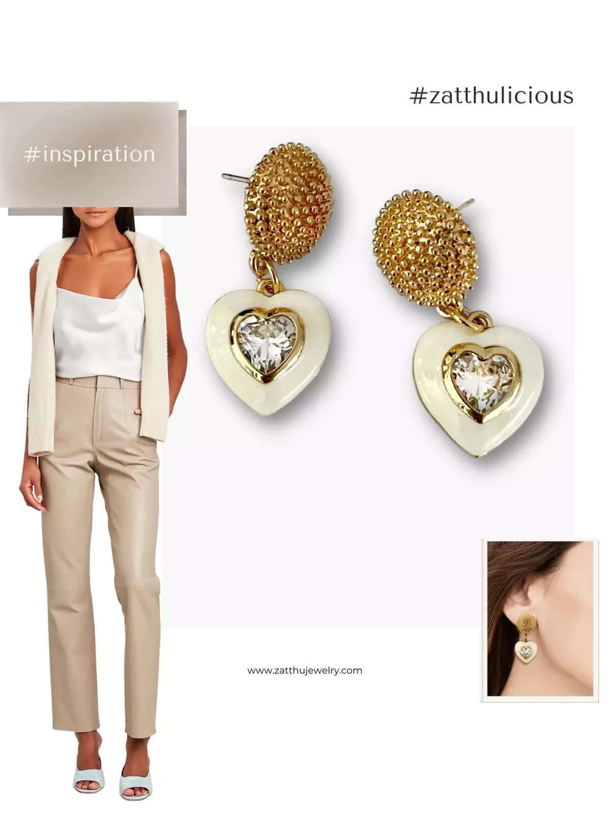 Kaat zirkonia hart oorbellen wit