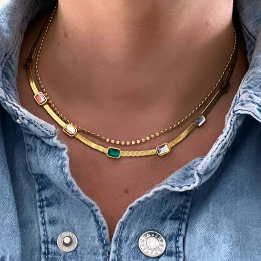 Liva snake ketting met zirkonia multicolor