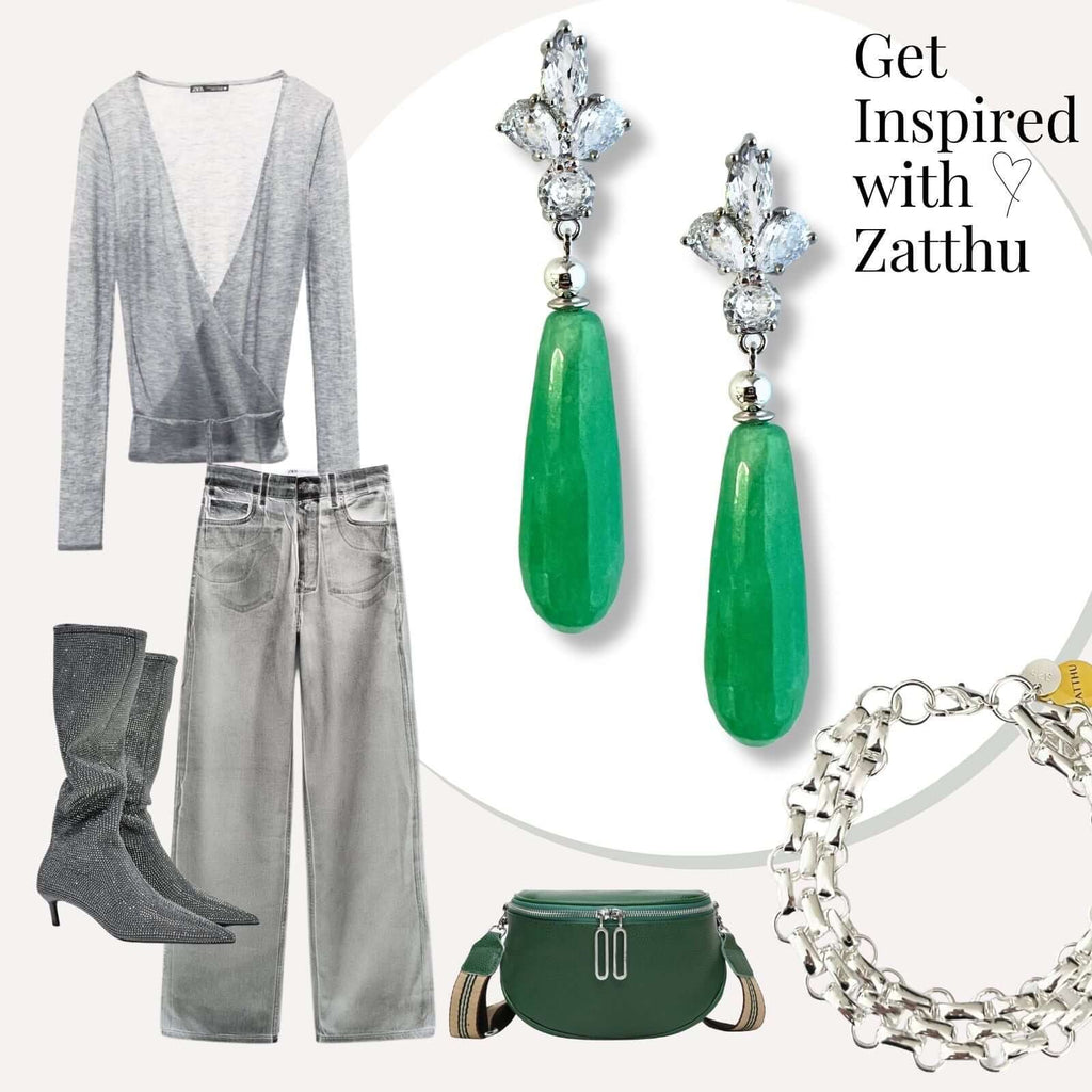 Lova oorbellen met groene natuursteen