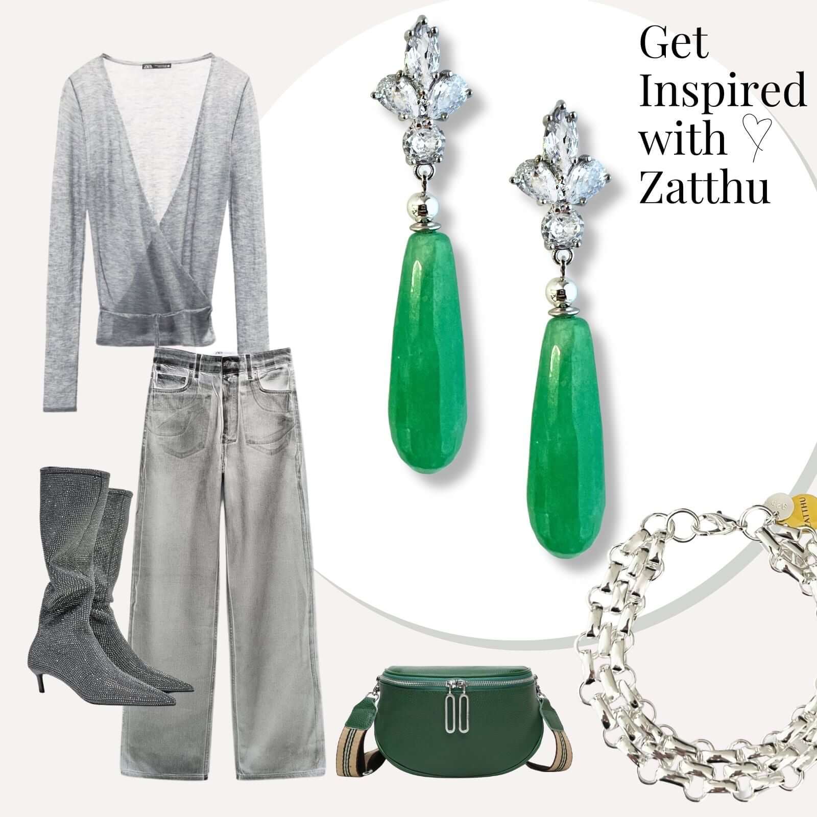 Lova oorbellen met groene natuursteen