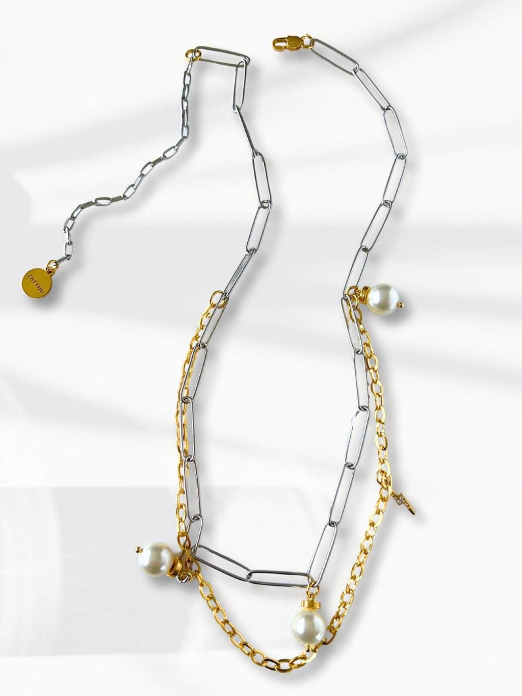 Lune dubbele schakelketting met parels