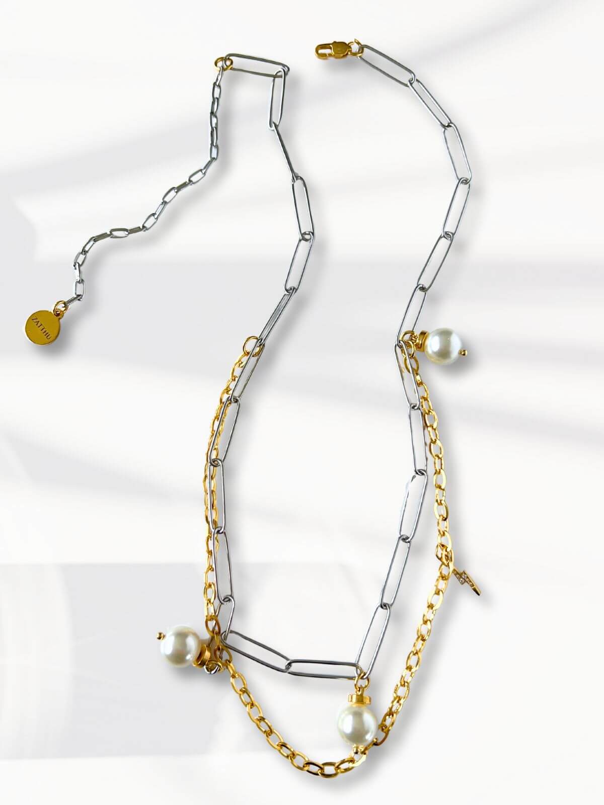 Lune dubbele schakelketting met parels