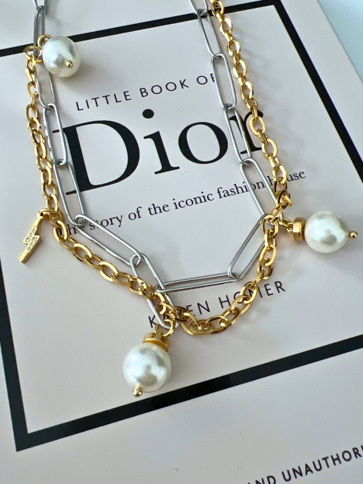 Lune dubbele schakelketting met parels