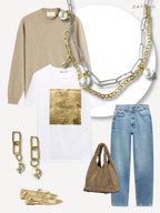 Lune dubbele schakelketting met parels