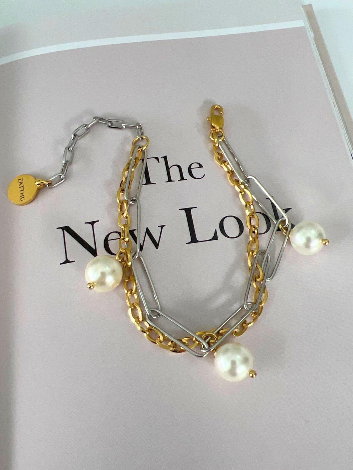 Luni dubbele schakelarmband met parels