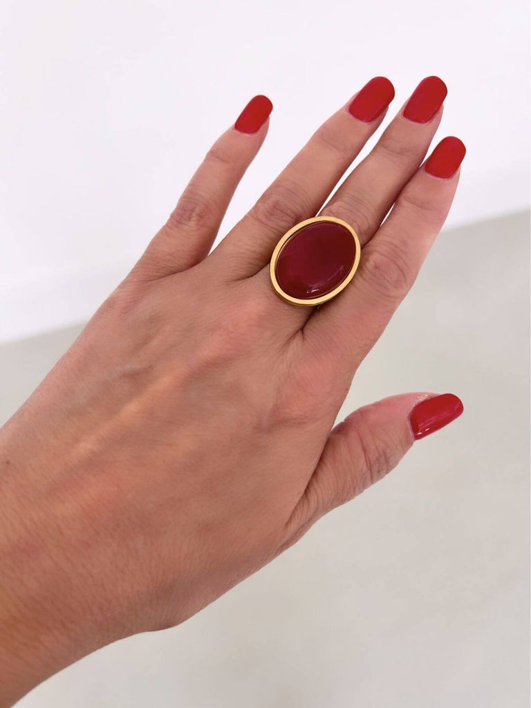 Lyla statement ring met rode agaat steen - goud