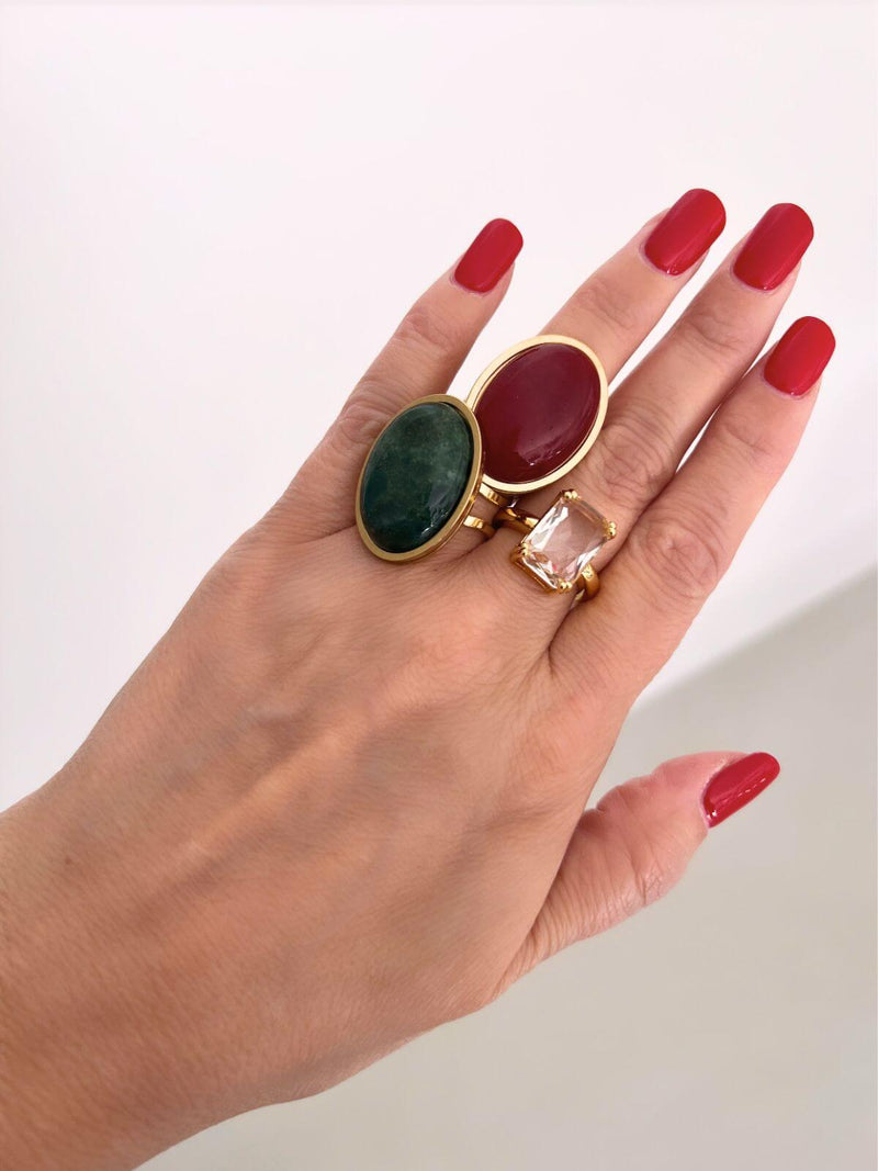 Lyla statement ring met rode agaat steen - goud