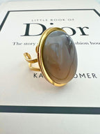 Lyma statement ring met grijze agaat steen - goud