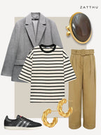 Lyma statement ring met grijze agaat steen - goud