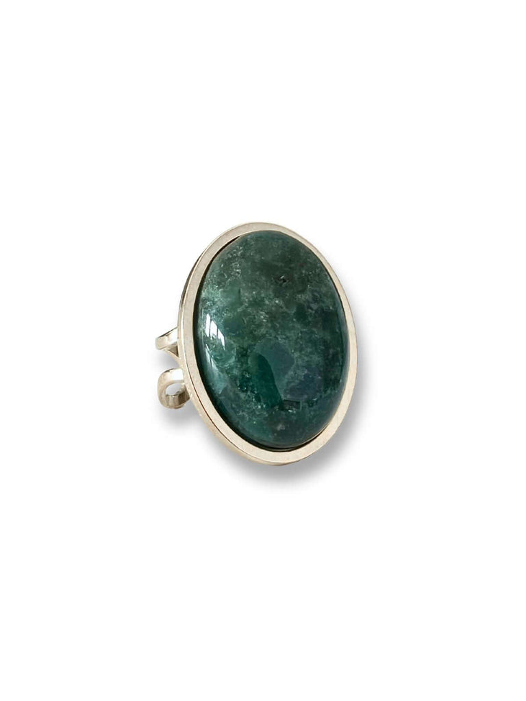 Lynn statement ring met groene agaat steen - zilver