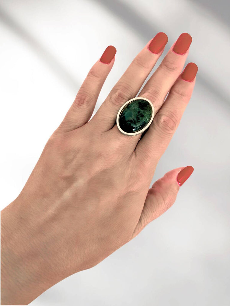 Lynn statement ring met groene agaat steen - zilver