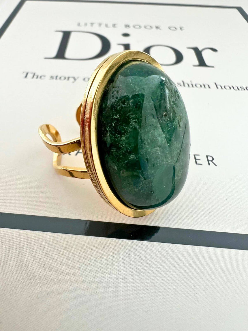 Lynn statement ring met groene agaat steen - goud