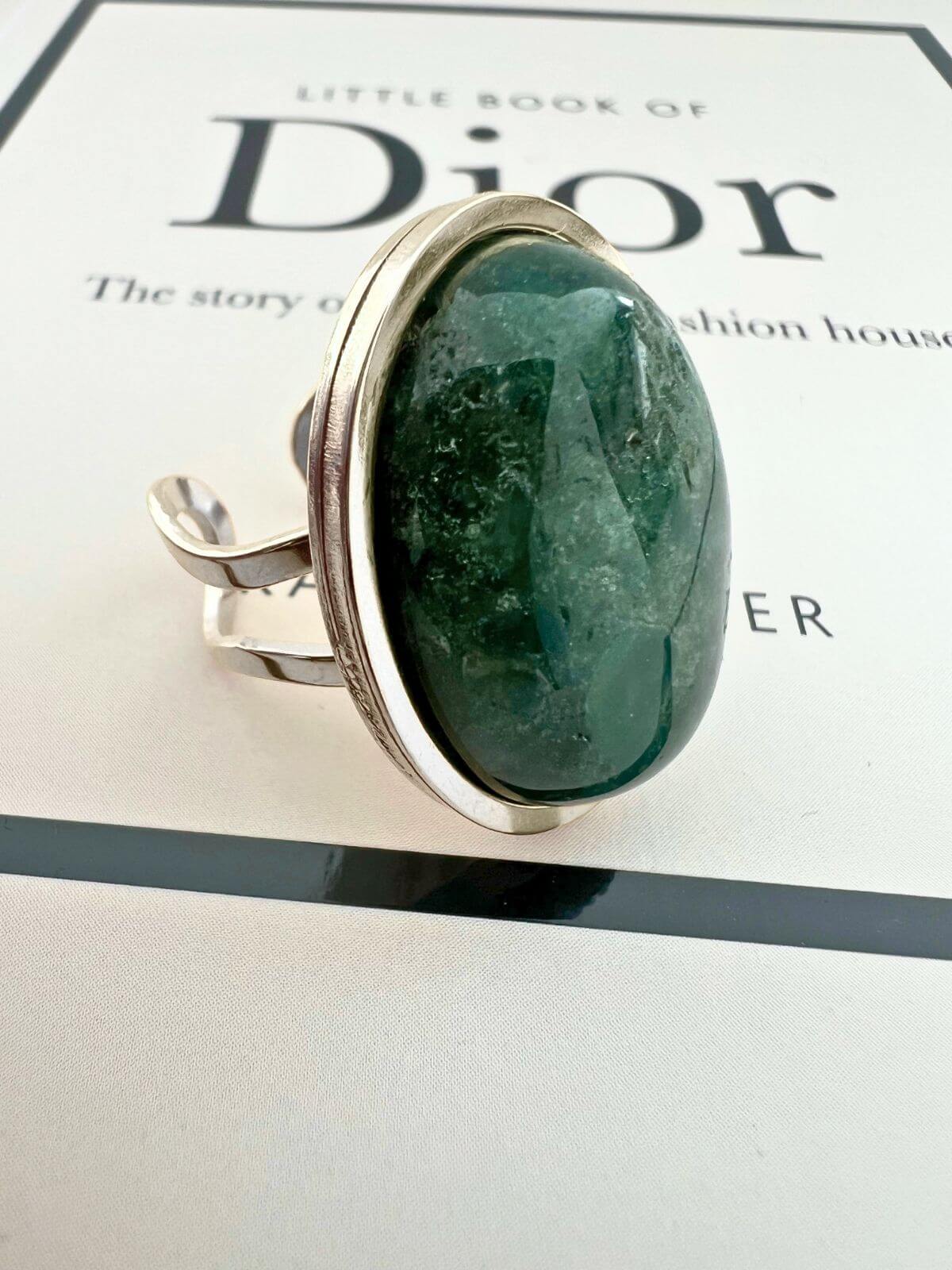 Lynn statement ring met groene agaat steen - zilver