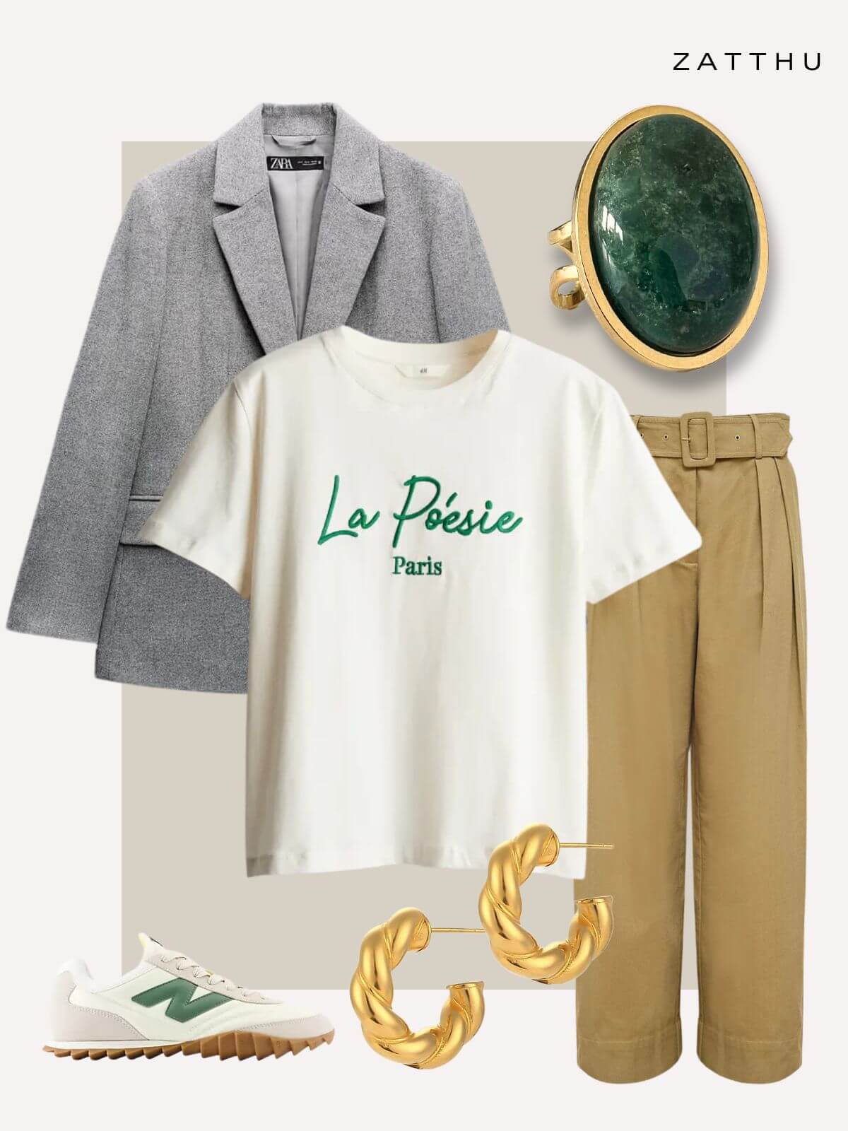 Lynn statement ring met groene agaat steen - goud