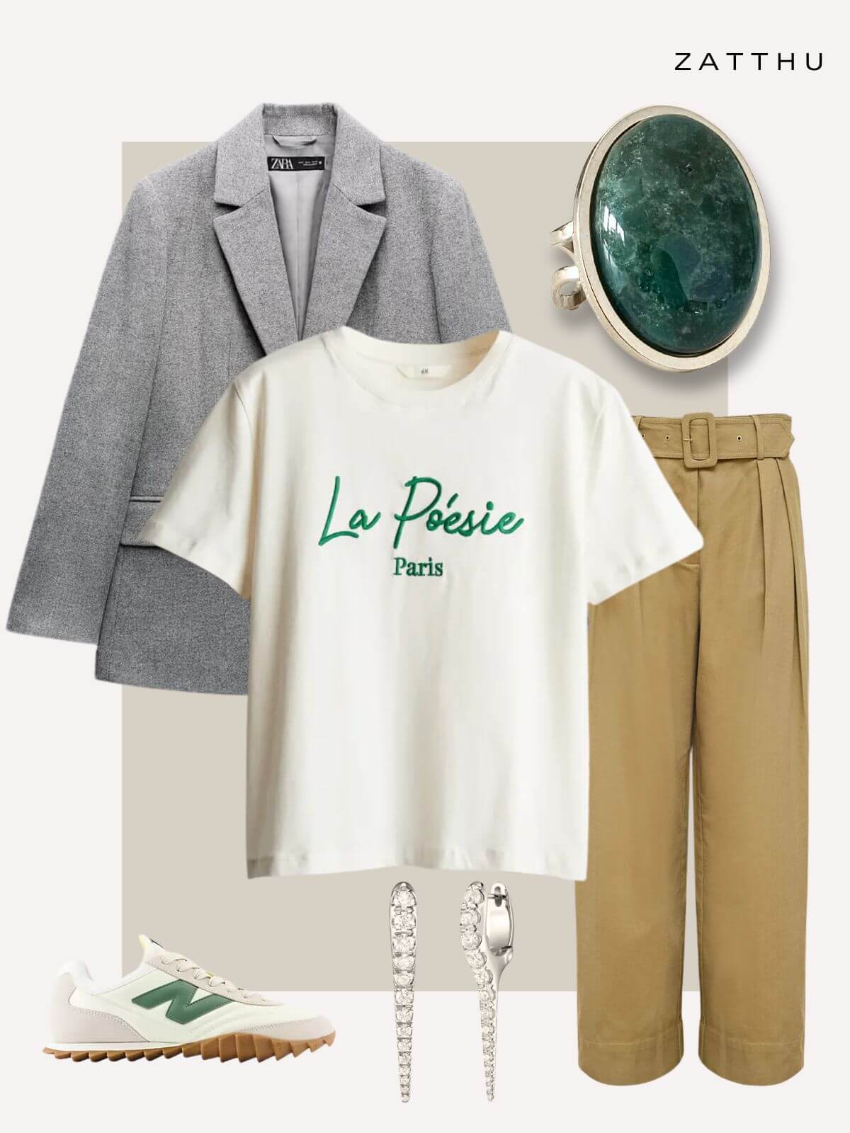 Lynn statement ring met groene agaat steen - zilver