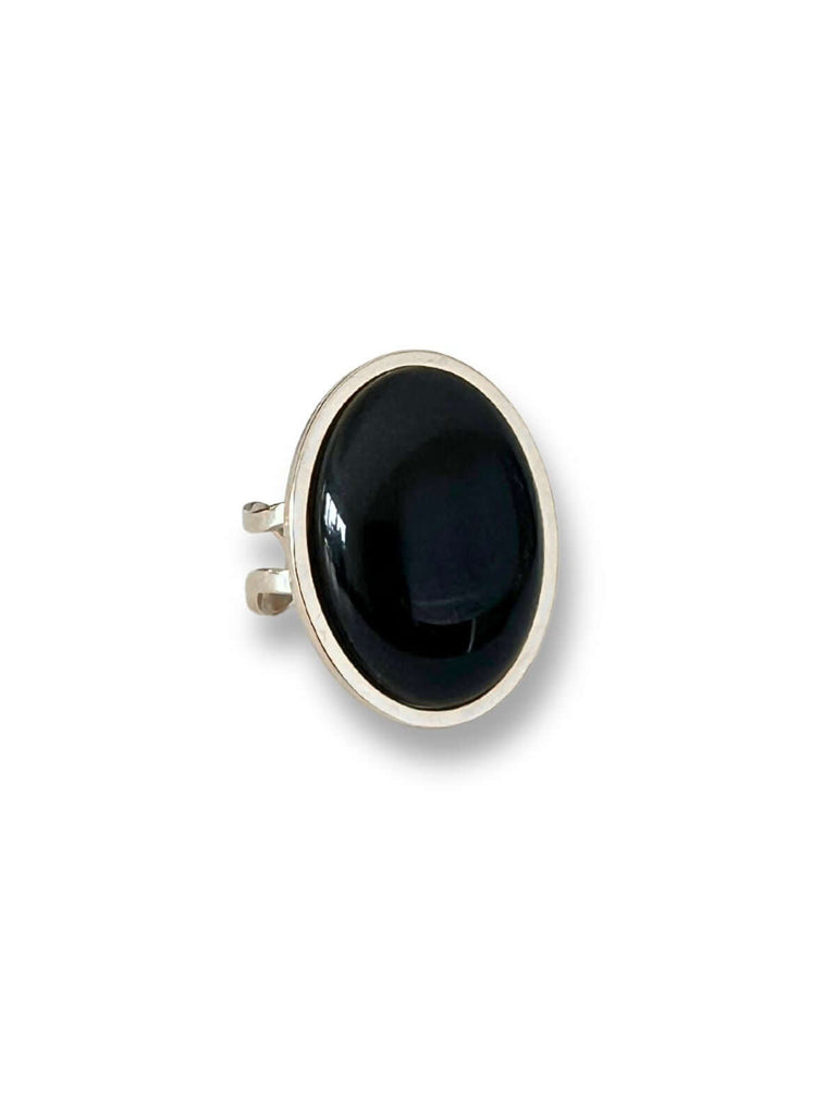 Lyzz statement ring met zwarte agaat steen - zilver