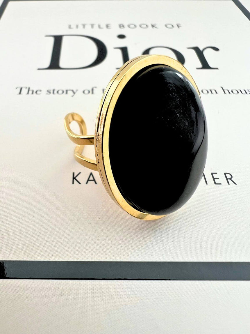 Lyzz statement ring met zwarte agaat steen - goud