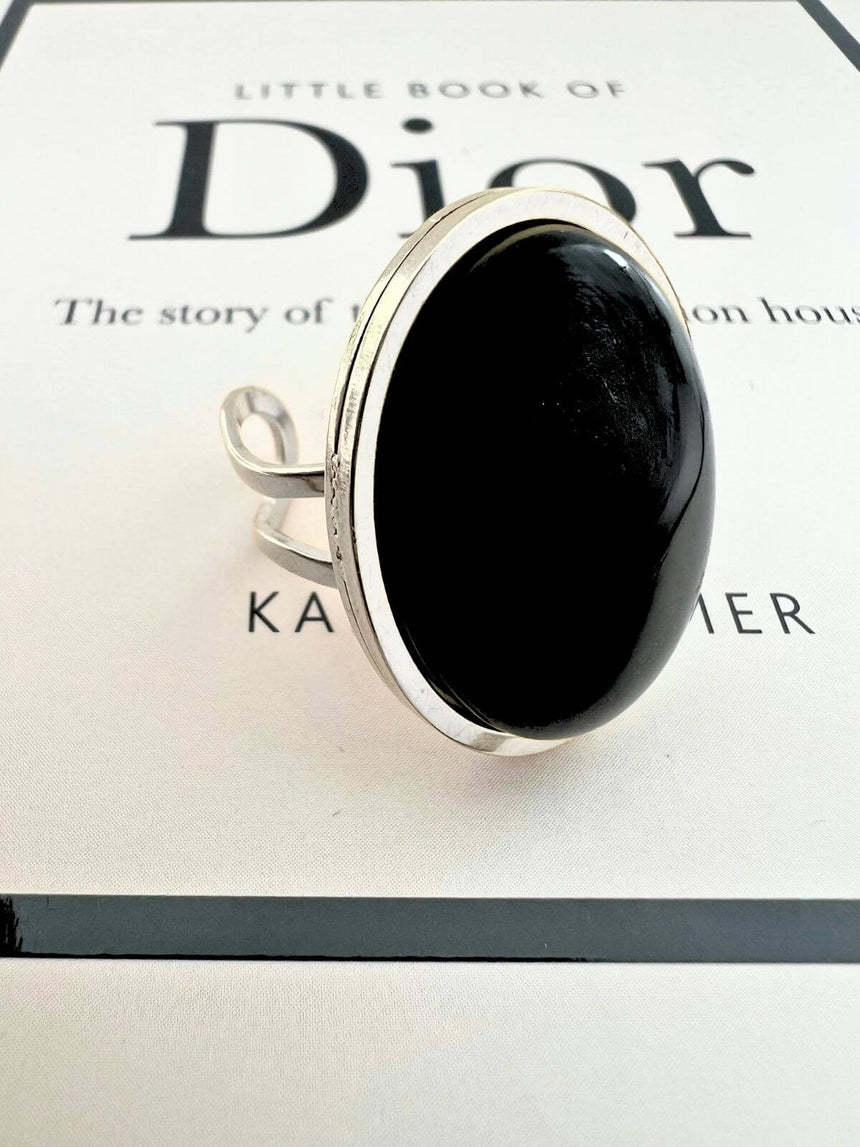 Lyzz statement ring met zwarte agaat steen - zilver