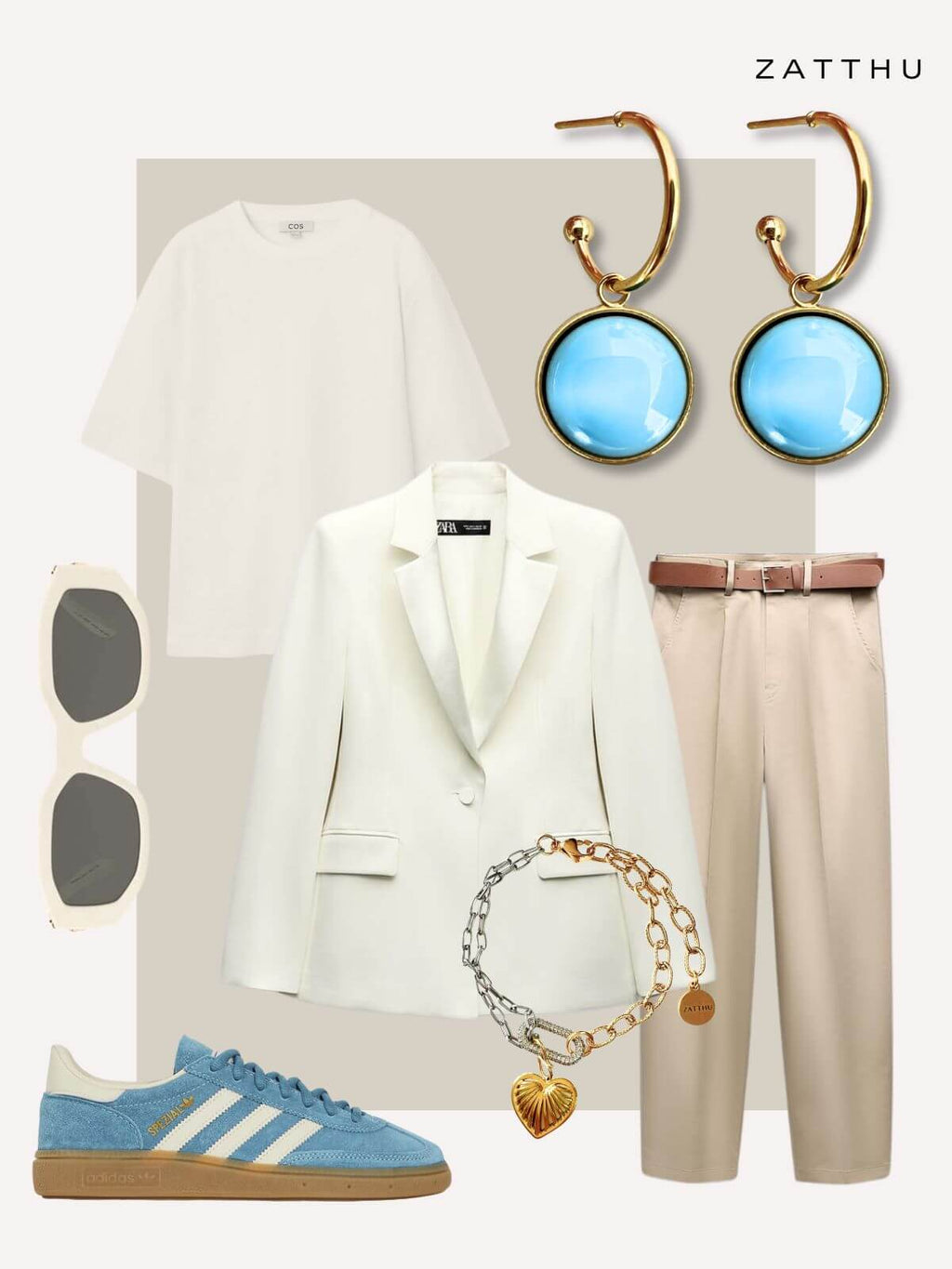 Maes gouden oorringen met lichtblauwe steen