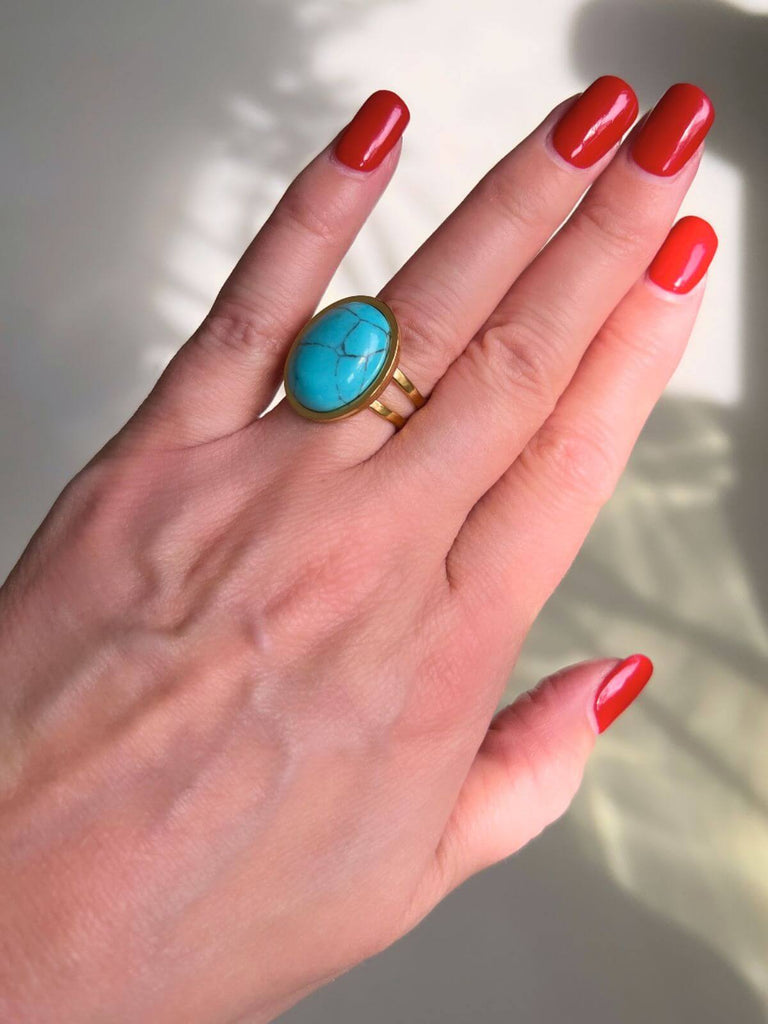 Malu statement ring met turquoise steen